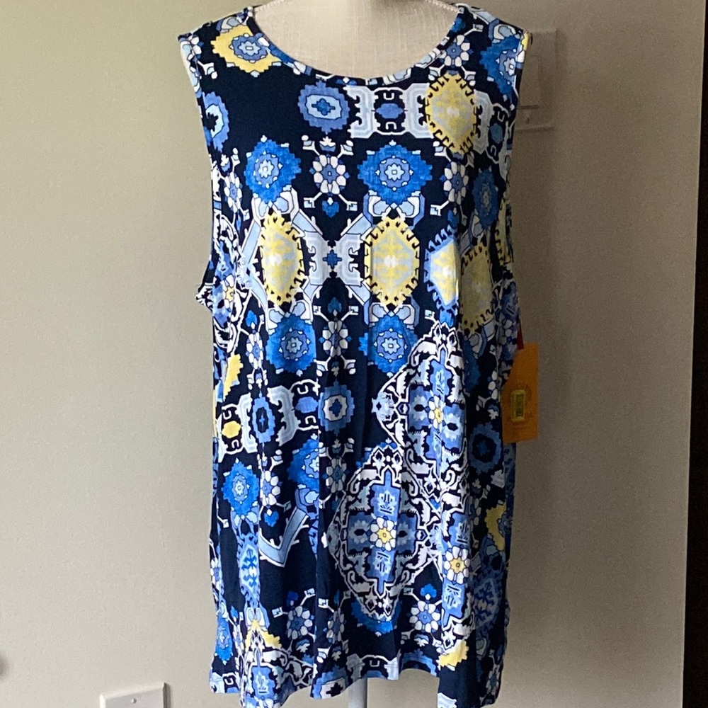 NWT Ruby Rd. Sleeveless Top   Back Keyhole   Rayon   Navy/Multi Colors    2X